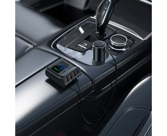 АЗУ Acefast B8 digital display car HUB charger Black