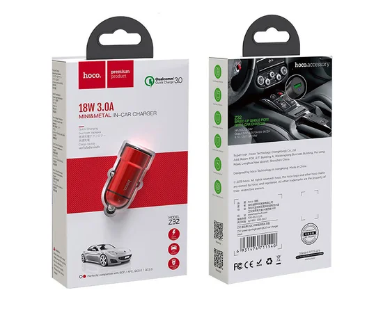 АЗУ Hoco Z32 QC3.0 (1USB/1,5A) Красный