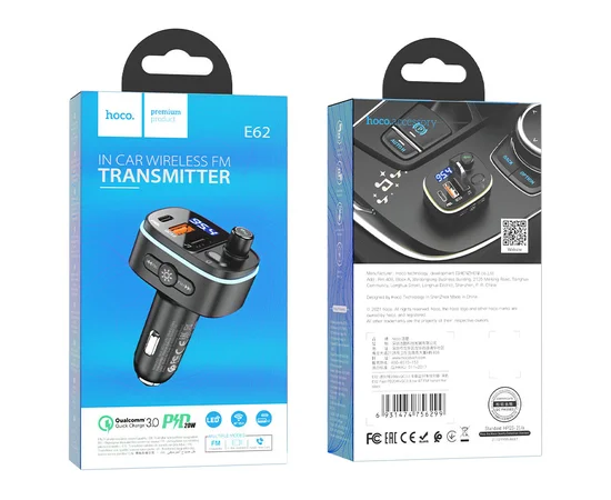 АЗУ FM модулятор HOCO E62 PD20W+QC3.0 Черный