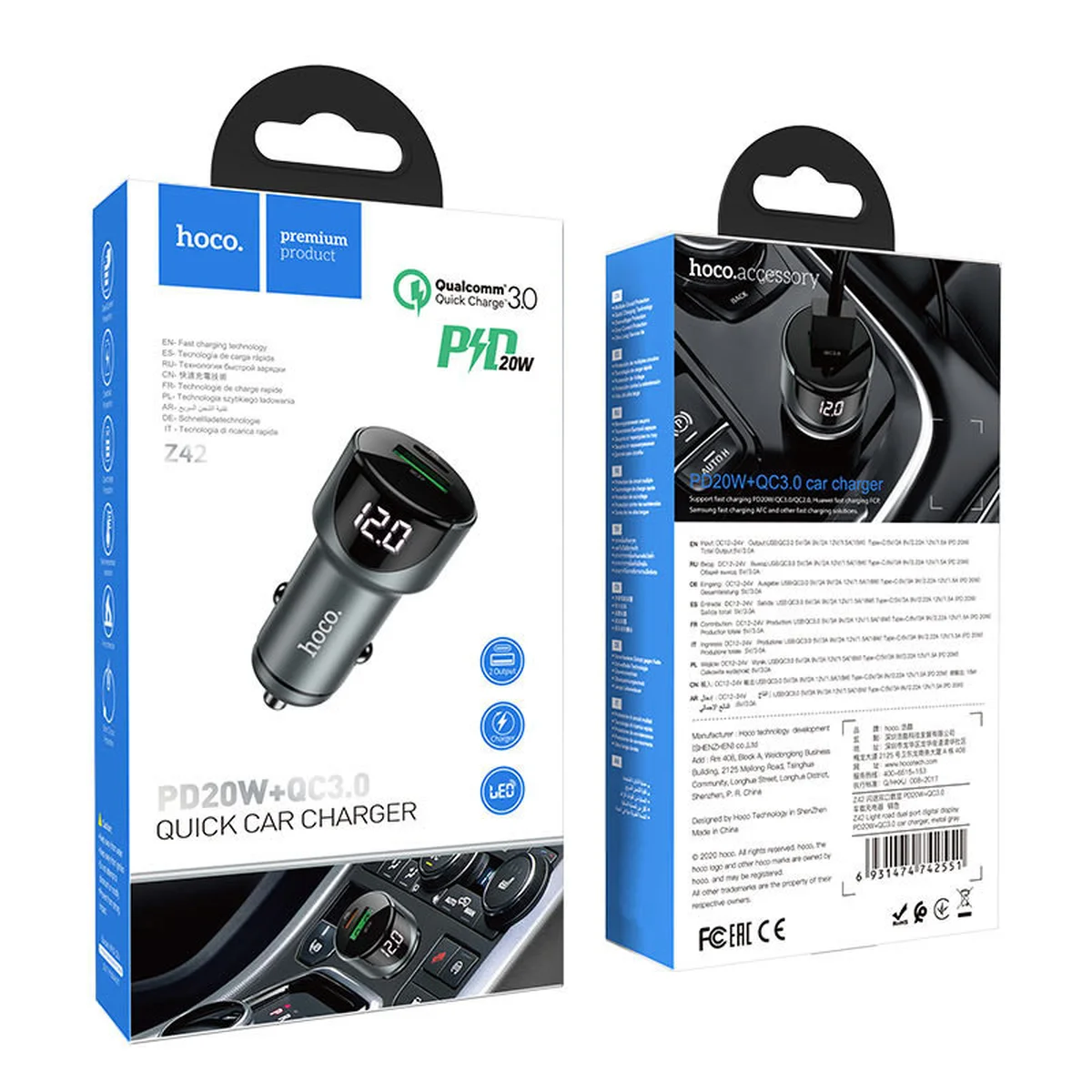 АЗУ Hoco Z42 PD 20W + QC3.0 (1USB/3A) Серый