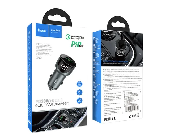 АЗУ Hoco Z42 PD 20W + QC3.0 (1USB/3A) Серый