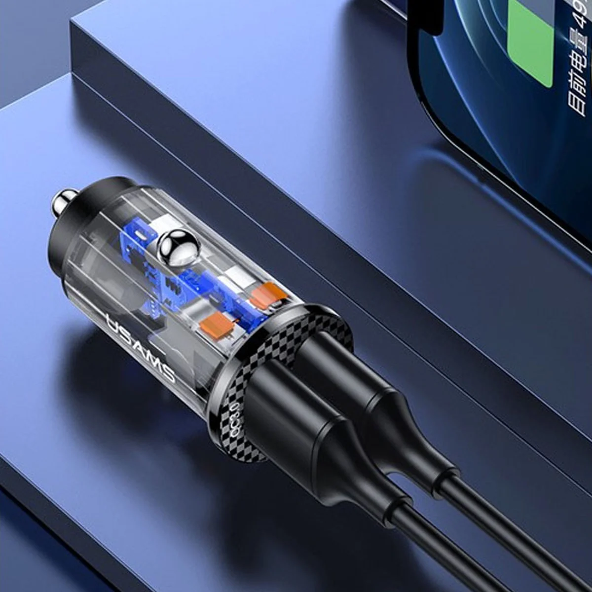 АЗУ Usams US-CC122 C23 36W Super Si (2USB/36W) Прозрачный / Черный