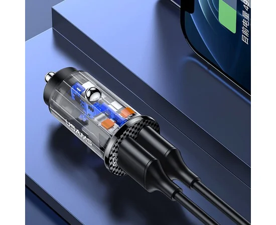 АЗУ Usams US-CC122 C23 36W Super Si (2USB/36W) Прозрачный / Черный
