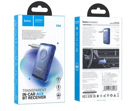 Bluetooth аудио ресивер Hoco E66 Transparent discovery edition Dark blue