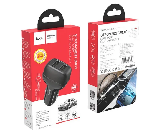 АЗУ Hoco Z36 (2USB/2.4A) + MicroUSB Черный