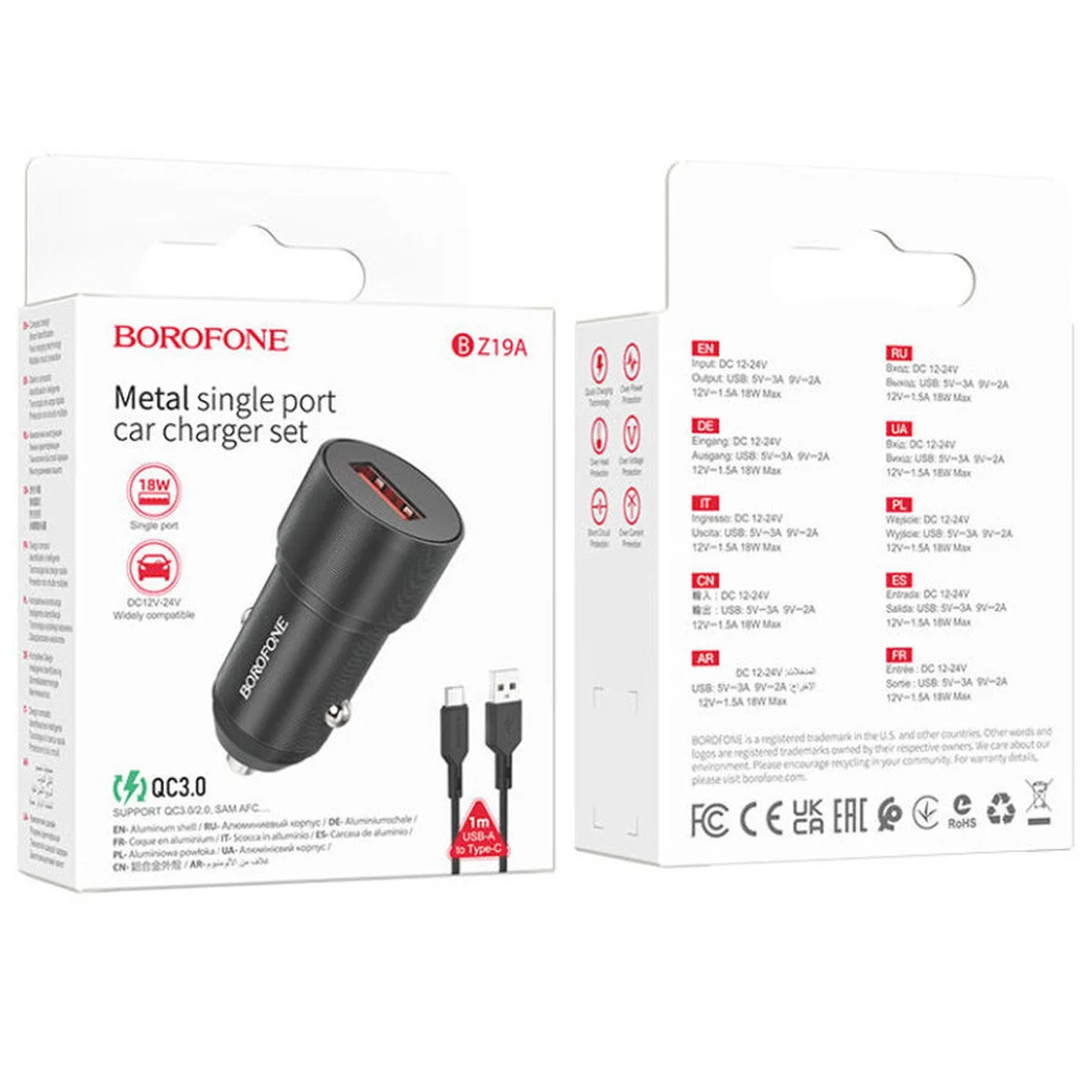 АЗУ Borofone BZ19A QC3.0 + Type-C Black