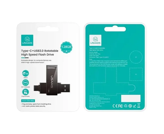 Флеш накопитель USAMS US-ZB201 Type-C+ USB3.0 Rotatable High Speed Flash Drive 128 Gb Iron-grey