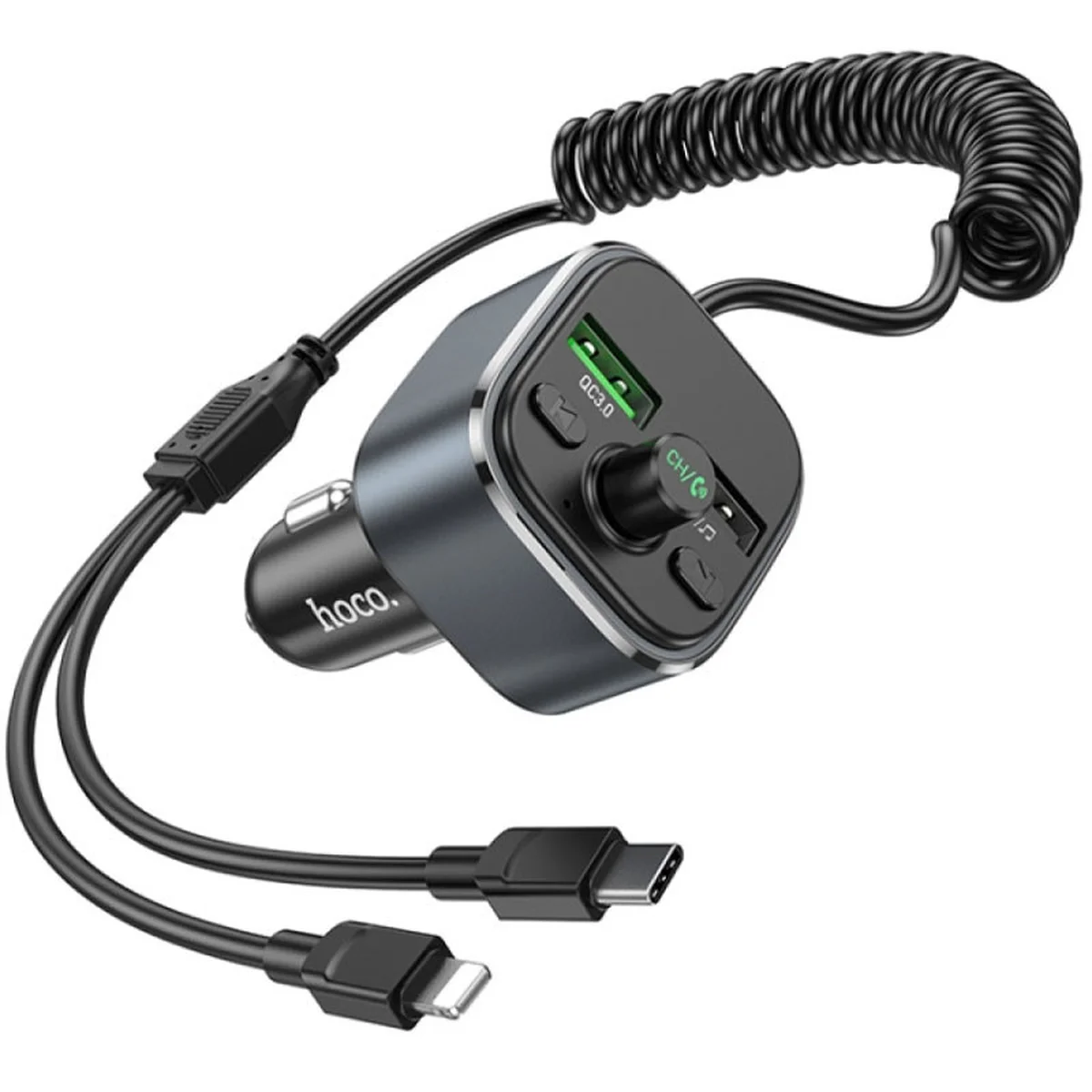 АЗУ FM модулятор Hoco E74 Energy QC3.0 2in1 with cable Metal gray