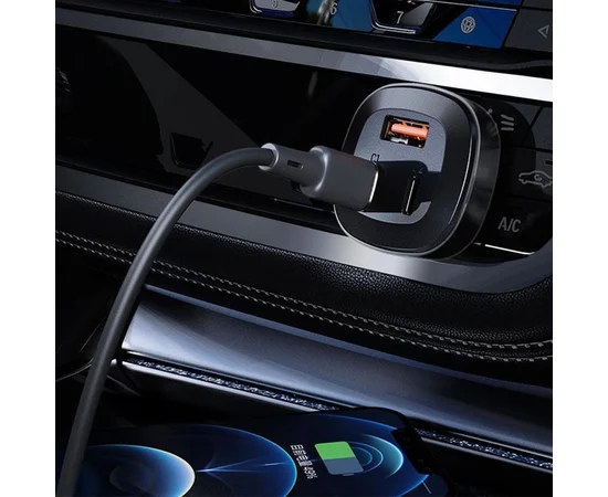 АЗУ Acefast B3 66W(USB-C+USB-C+USB-A) three-port metal car charger Black