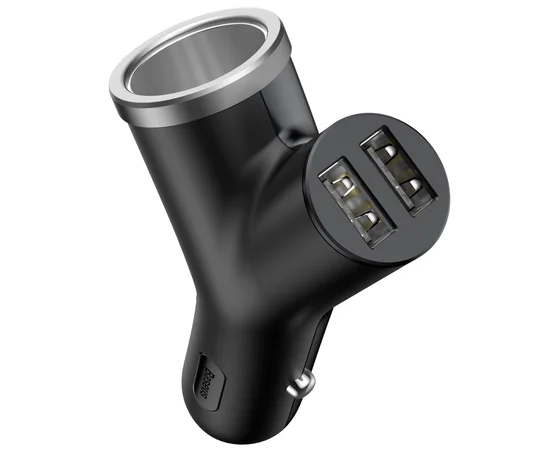 АЗУ Baseus Y-Type USB + Прикуриватель 3.4A 2USB Черный