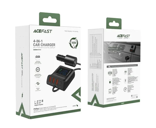 АЗУ Acefast B8 digital display car HUB charger Black