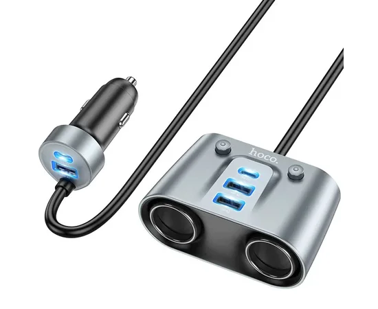 АЗУ Hoco Z51 Establisher 147W(2C3A) 2-in-1 cigarette lighter car charger Metal gray