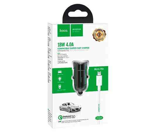 АЗУ Hoco Z32B PD+QC3.0 (1USB/18W/4.5A) + Type-C to lightning Черный