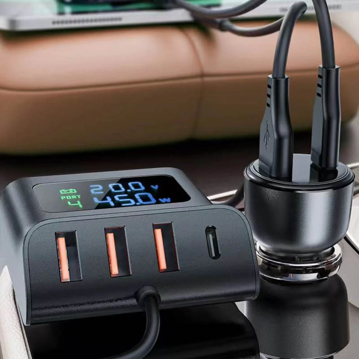 АЗУ Acefast B11 138W Car Charger Splitter with Digital Display Black
