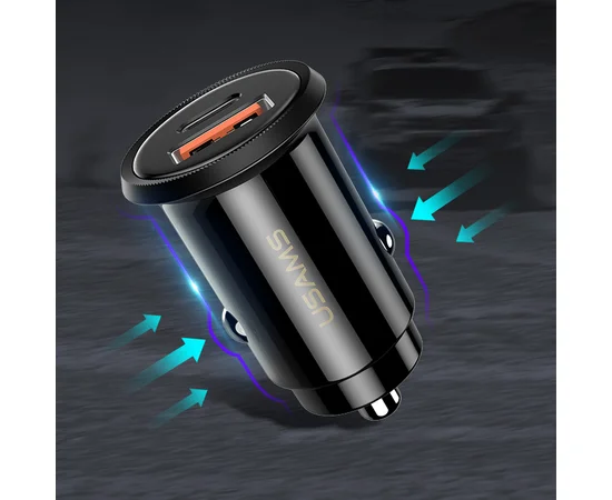 АЗУ USAMS US-CC086 C12 QC4.0+PD3.0 Fast Charging Car Charger Черный