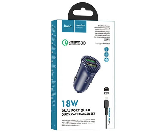 АЗУ Hoco Z39 QC3.0 (2USB) + Lightning Синий