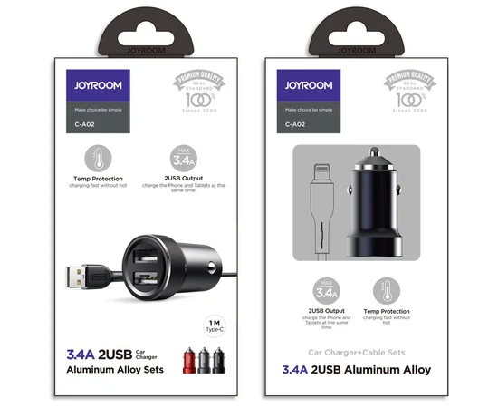 АЗУ Joyroom C-A02 (2 USB / 3.4A) Темно-серый