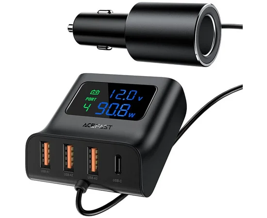 АЗУ Acefast B8 digital display car HUB charger Black