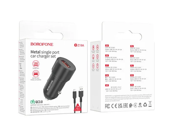 АЗУ Borofone BZ19A QC3.0 + Micro-USB Black