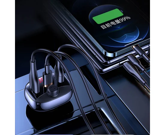 АЗУ Usams US-CC143 C25 50W 2A+C 3 Ports Digital Display Wireless FM Car Charger Черный