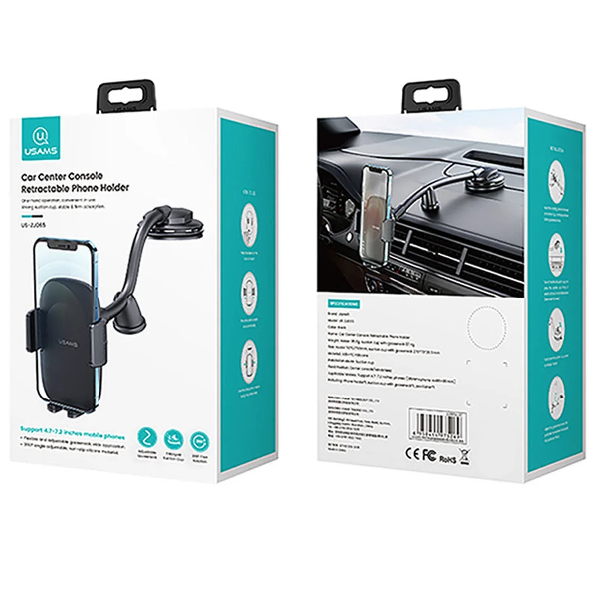 Автоутримувач Usams US-ZJ065 Car Center Console Retractable Phone Holder (Adjustable Gooseneck) Black