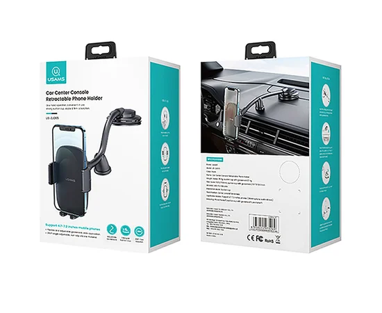 Автодержатель Usams US-ZJ065 Car Center Console Retractable Phone Holder (Adjustable Gooseneck) Black