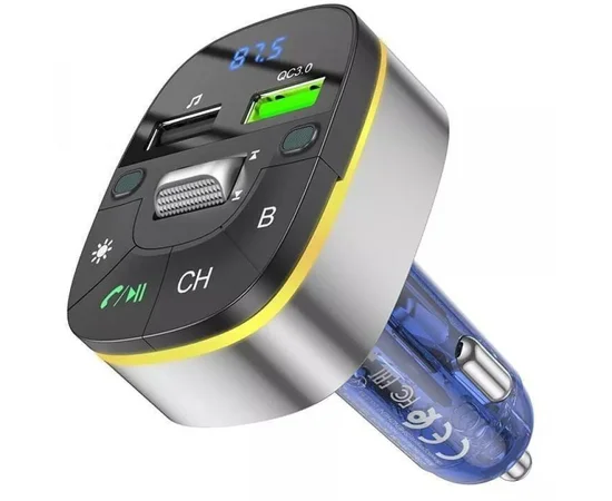 АЗУ FM модулятор Hoco E71 Crystal transparent QC3.0 Dark blue