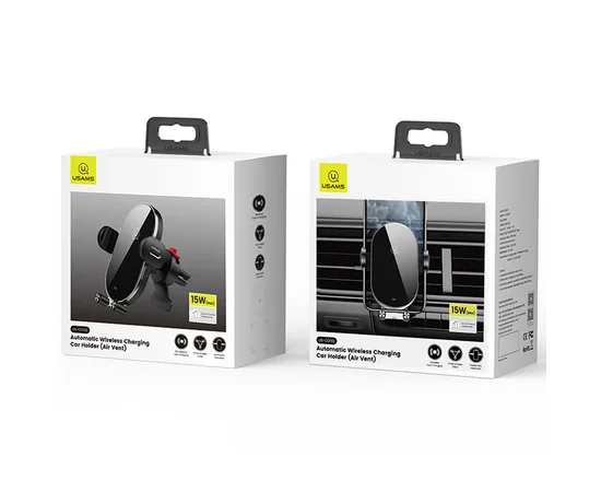 Автодержатель с БЗУ Usams US-CD132 Automatic Coil Induction 15W (Air Vent) Черный