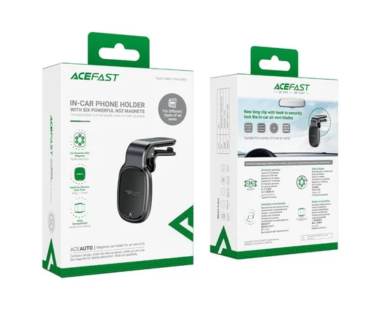 Автодержатель Acefast D16 magnetic car holder for air vent Metal gray