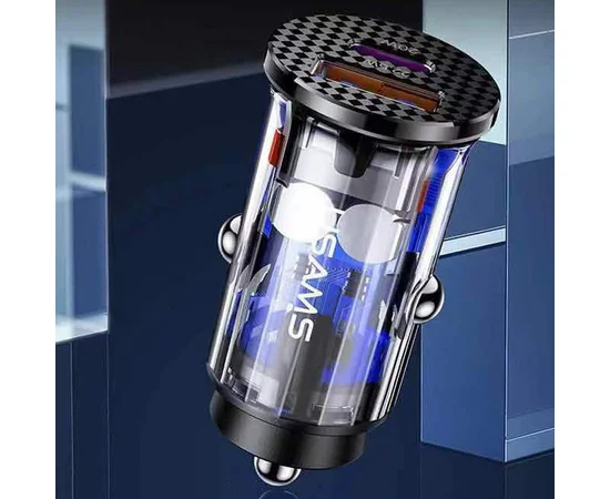 АЗУ Usams US-CC122 C23 36W Super Si (2USB/36W) Прозрачный / Черный