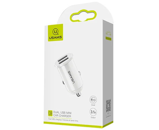АЗУ Usams US-CC055 C8 3.1A Dual USB Белый