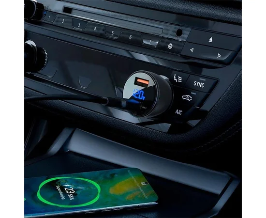 АЗУ Acefast B6 metal car charger 63W (USB-A + USB-C) with digital display Transparent black