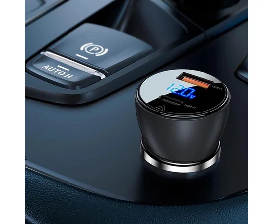 АЗУ Acefast B6 metal car charger 63W (USB-A + USB-C) with digital display Transparent black