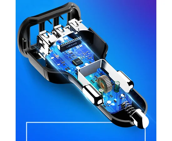 АЗУ Usams US-CC100-1 C17 3 USB (5V2.4A/5V1A/QC3.0) Черный