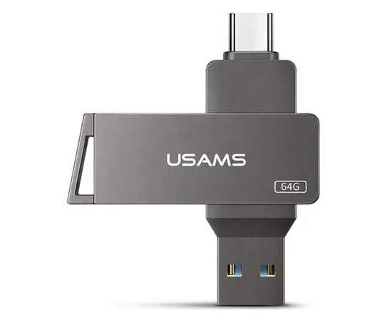 Флеш накопитель USAMS US-ZB200 Type-C+ USB3.0 Rotatable High Speed Flash Drive 64 Gb Iron-grey