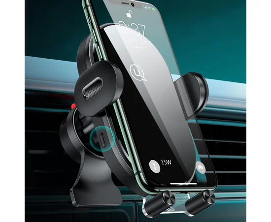Автодержатель с БЗУ Usams US-CD132 Automatic Coil Induction 15W (Air Vent) Черный