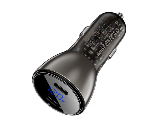 АЗУ Acefast B10 metal car charger 60W (USB-C + USB-C) with digital display Black