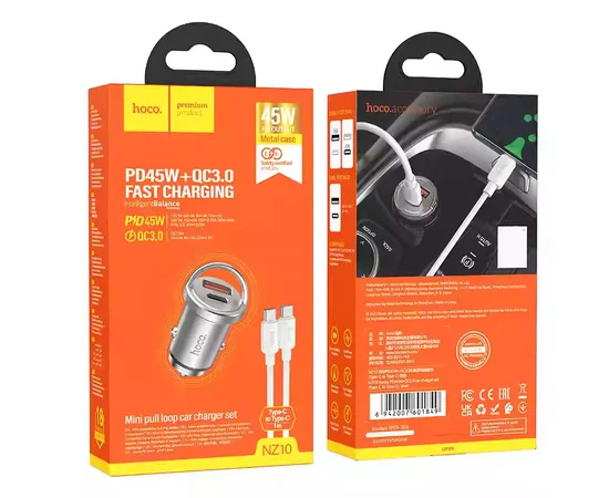 АЗУ Hoco NZ10 Handy PD45W+QC3.0 + Type-C to Type-C Silver
