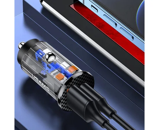 АЗУ Usams US-CC127 C25 42.5W + PD 20W Mini Прозрачный / Черный