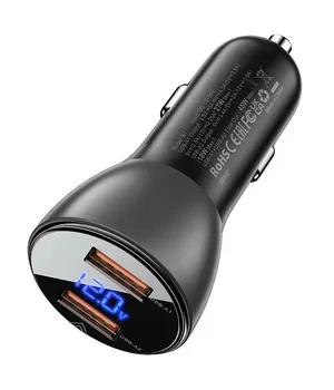 АЗУ Acefast B7 metal car charger 45W (USB-A + USB-A) with digital display Transparent black