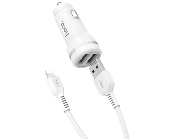 АЗУ Hoco Z27 Staunch (2USB 2.4A) (+кабель Lighthing) Белый