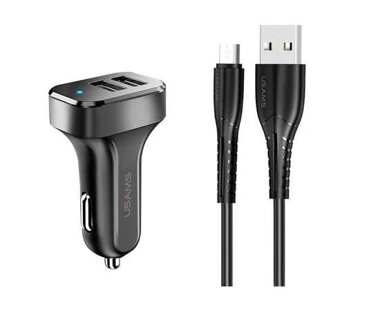 АЗУ Usams C13 2.1A Dual USB + U35 Micro USB cable (1m) Черный