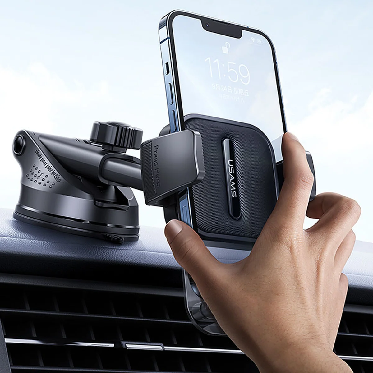 Автодержатель Usams US-ZJ072 Car Center Console Retractable Transparent Holder Black