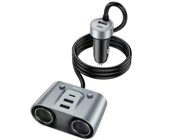 АЗУ Hoco Z51 Establisher 147W(2C3A) 2-in-1 cigarette lighter car charger Metal gray