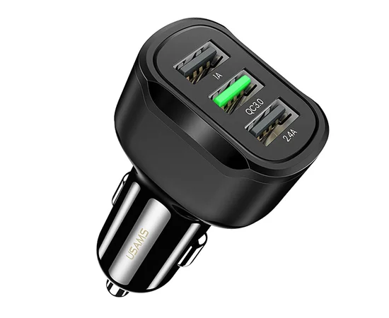 АЗУ Usams US-CC100-1 C17 3 USB (5V2.4A/5V1A/QC3.0) Черный