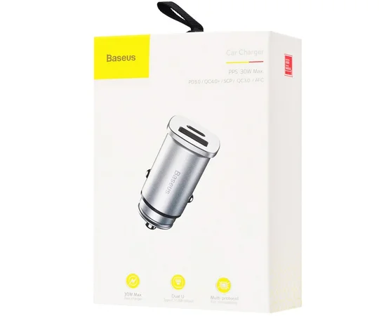 АЗУ Baseus Square Metal PD 3.0 QC 4.0+ 30W USB + Type-C Серебряный