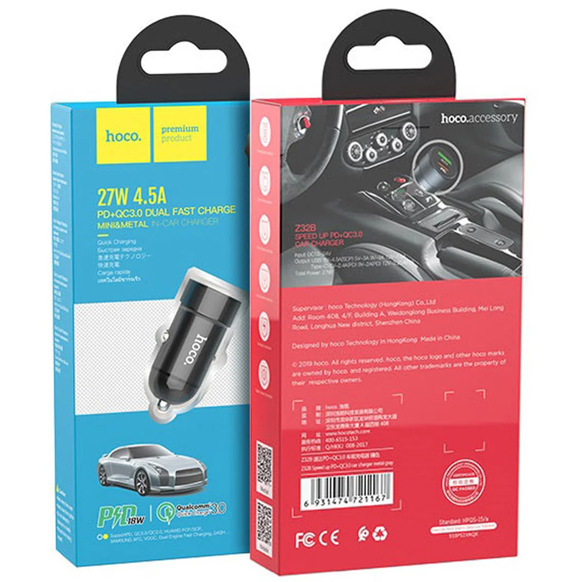 АЗУ Hoco Z32B PD+QC3.0 (1USB/27W/4.5A) Черный