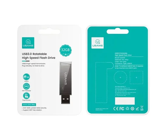 Флеш накопитель USAMS US-ZB195 USB3.0 Rotatable High Speed Flash Drive 32 Gb Iron-grey