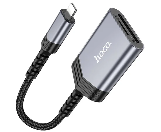 Картридер Hoco UA25 2in1 Lightning Metal gray