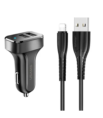 АЗП Usams C13 2.1A Dual USB + U35 Lightning cable (1m) Чорний